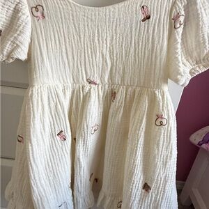 Rare Editions Cream Dress with Pink Embroidery